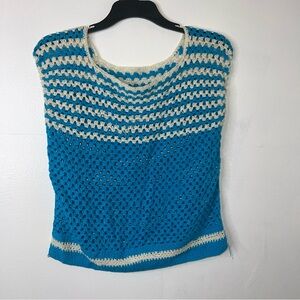 Handmade Blue and Cream Crochet Top Vintage